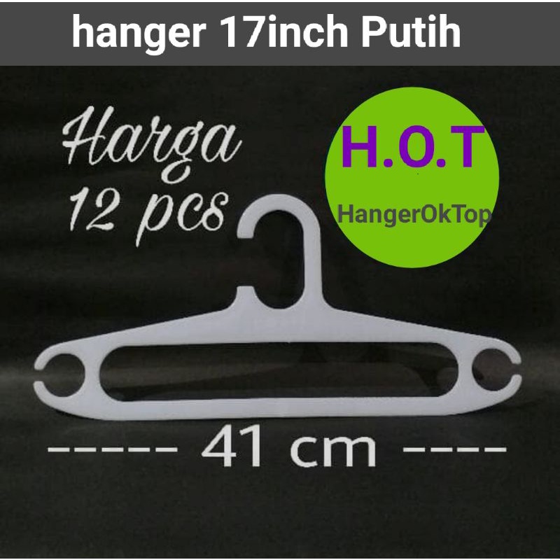 hanger plastik gantungan baju 17inch ( Warna putih ) perlusin isi 12pcs