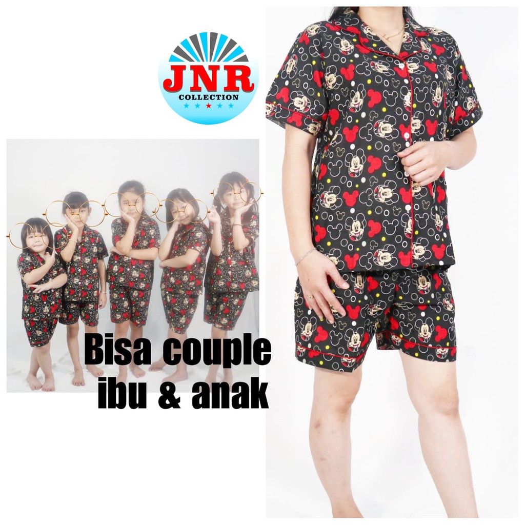 piyama BLACK MIKII katun anak &amp; ibu HP (Celana Pendek)