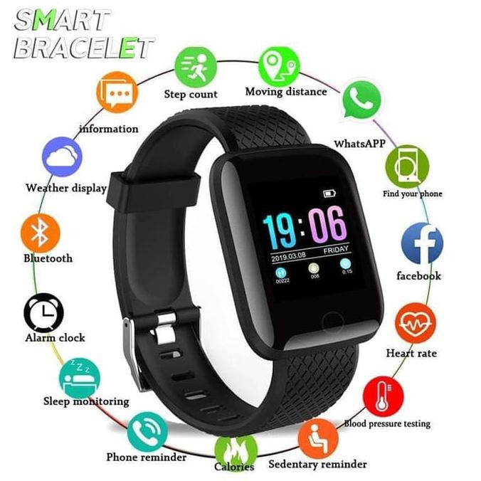 Jam Tangan Smartwatch Smart watch 116 LCD HeartRate Waterproof - Ungu