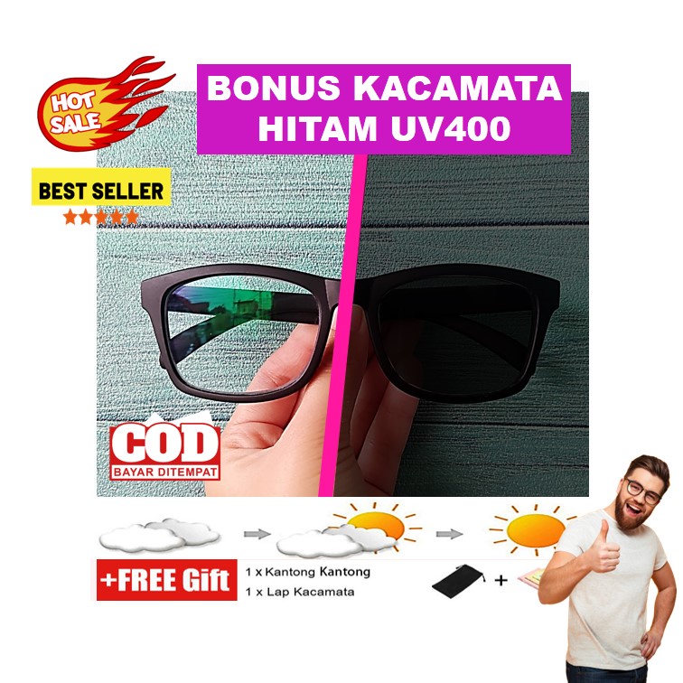 ORIGINAL Kacamata Minus Wanita Pria Fotokromic Gagang TR90 Kotak Hitam Doff Full Adidora R3507