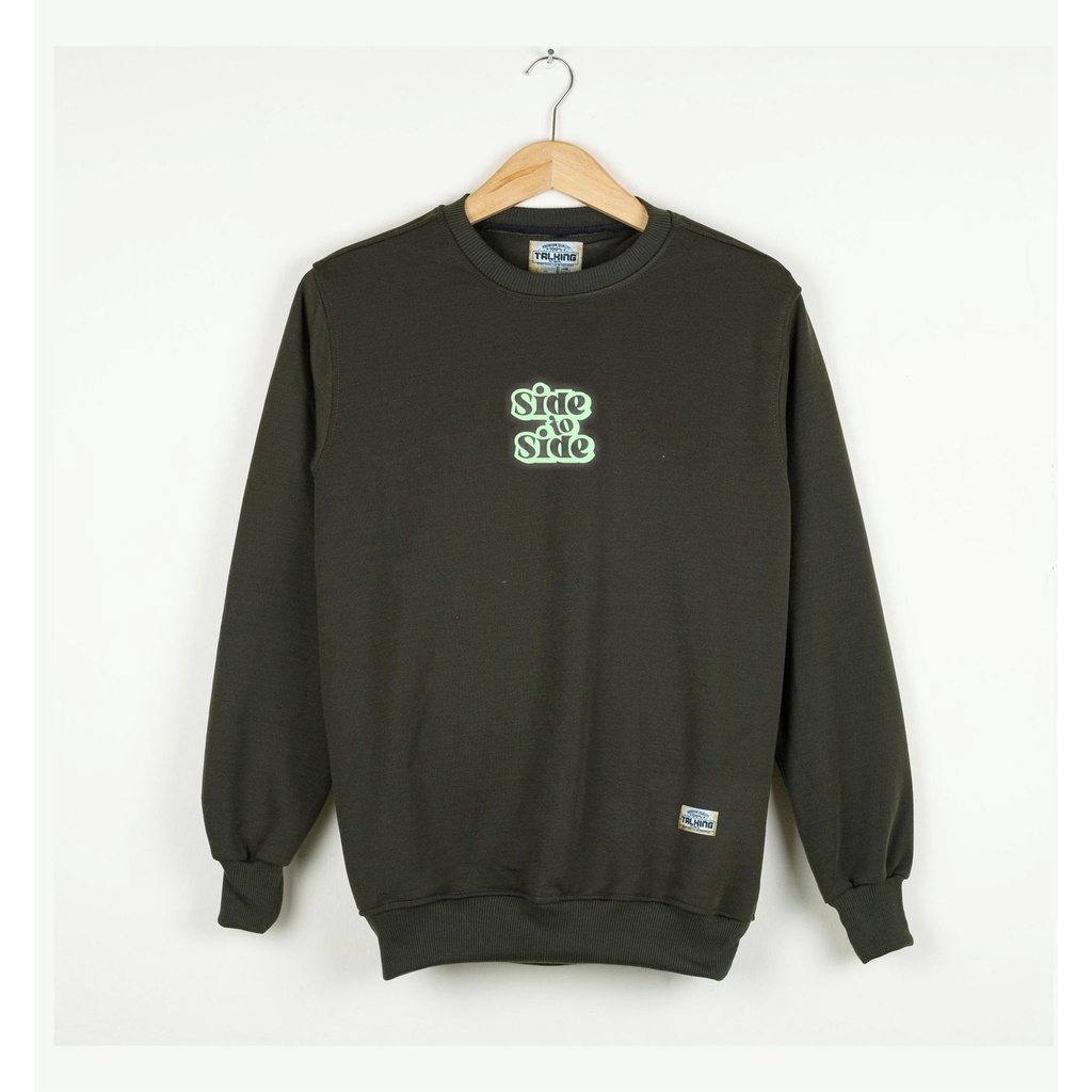 Talking Crewneck Oversize Sweater Pria Hijau Army SID TO SID