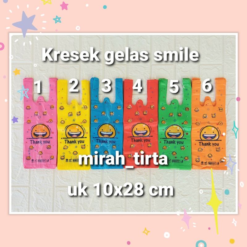 Kantong kresek gelas SMILE 10 -16 oz  .plastik gelas take away . kresek smile 10x28 cm