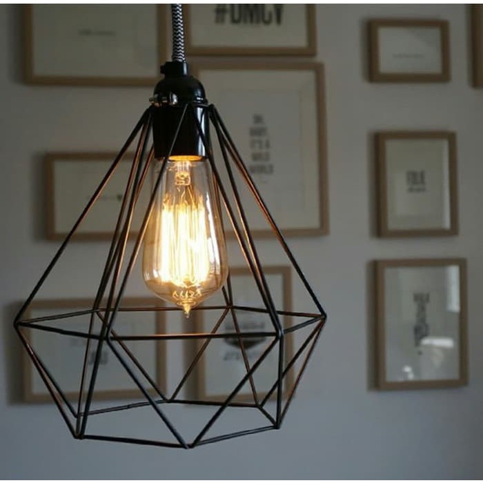 KAP DIAMOND Hitam pendant cage kap lampu hias gantung besi KAP DIAMOND Hitam pendant cage kap lampu hias gantung besi