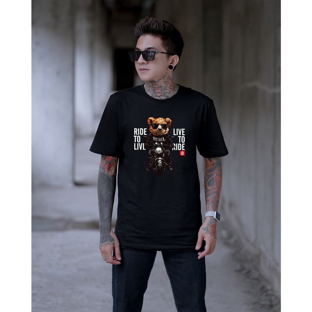 BRIGO Kaos Lengan Pendek Bear Rider II Kaos Distro BRIGO Beruang Rider II Kaos Katun Combed M-XL ( Pria &amp; Wanita )