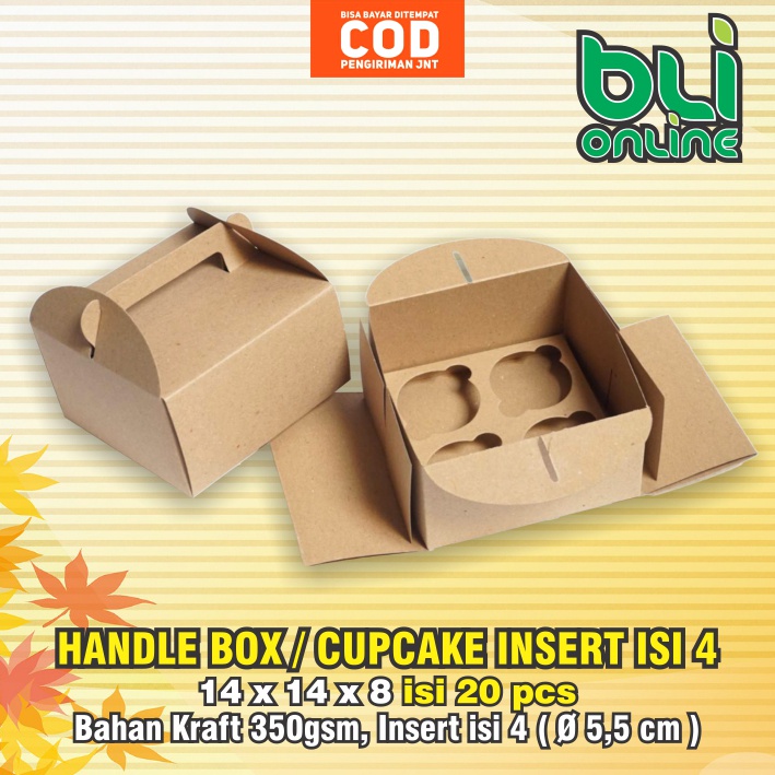 

Handle Box 14 x 14 x 8 isi 20pcs / Cupcake Box / Dus Jinjing / Kotak Cake isi 4