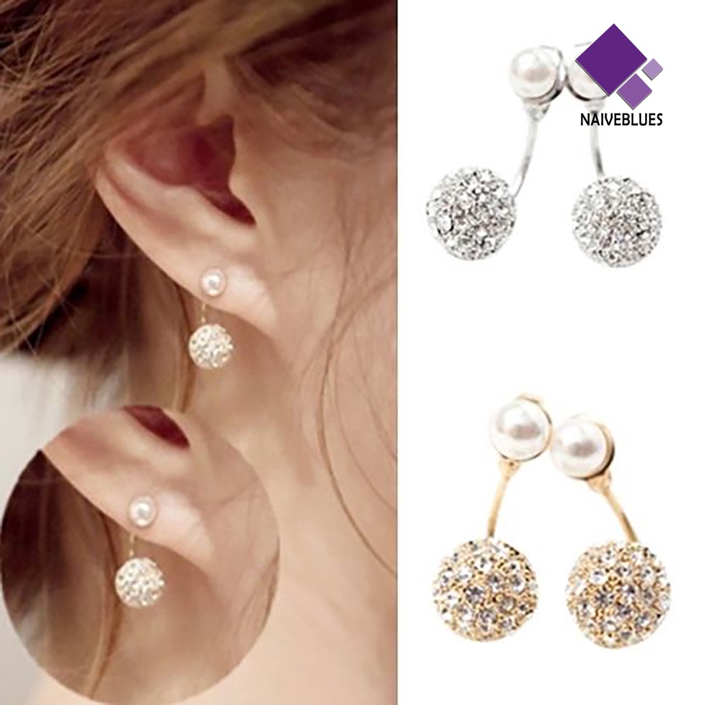 1 Pasang Anting Stud Mutiara Tiruan Bahan Alloy Untuk Wanita