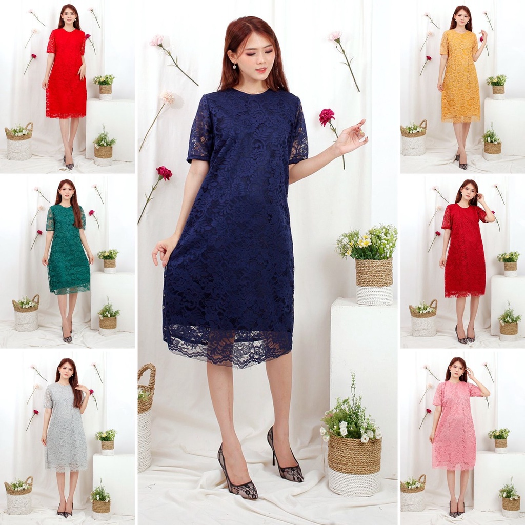 (S-XL + JUMBO XXL) Dress Big Size Brukat Jumbo Dres Brokat XXL Bigsize XXXL Dress Natal Imlek MURAH