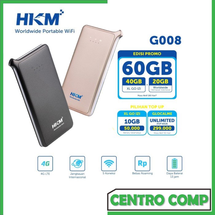 HKM G008 Mifi 4G LTE Unlock Gratis XL GO IZI 40GB dan Roaming