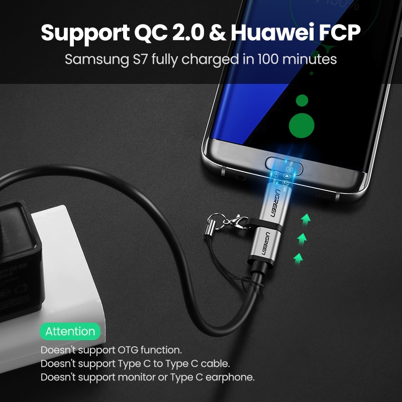 【Stok Produk di Indonesia】UGREEN Adaptor Mikro USB Male ke Tipe C Warna Silver untuk Xiaomi Huawei