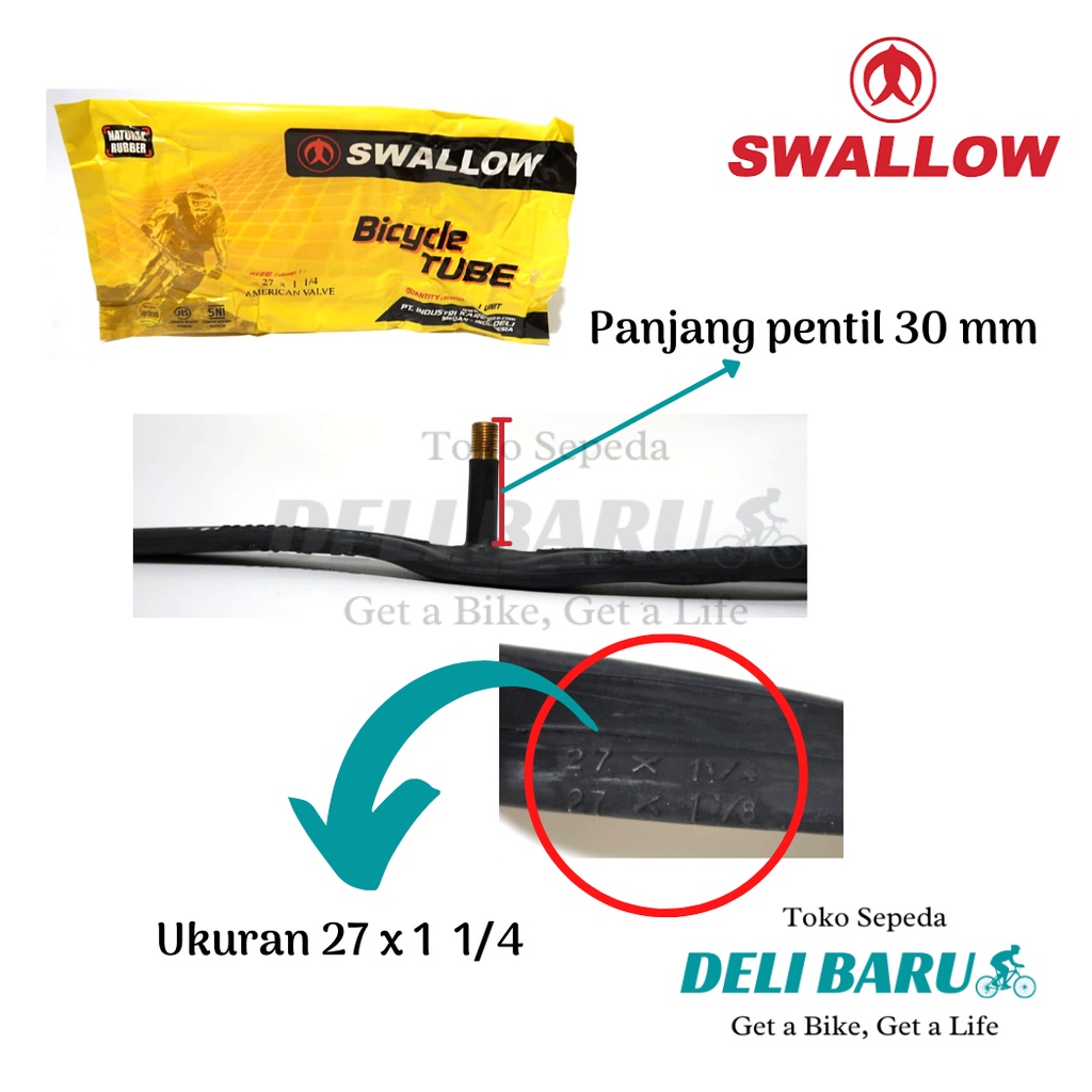 Swallow Ban dalam 27 x 1 1/4 pentil motor AV sepeda balap jadul