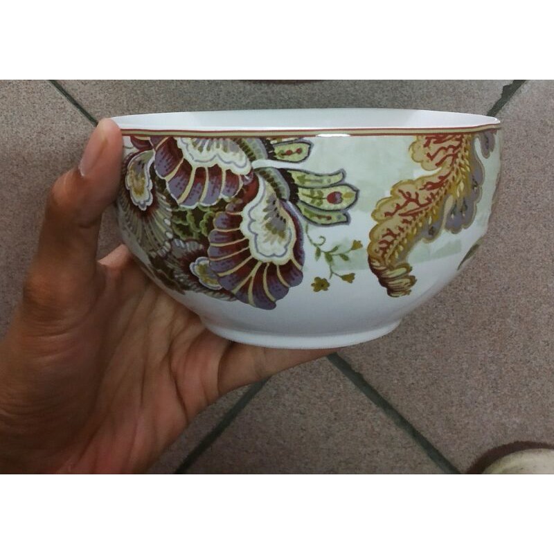 BOWL MANGKOK KERAMIK HIAS SANGO CANTIK MOTIF VINTAGE FLOWER JADUL