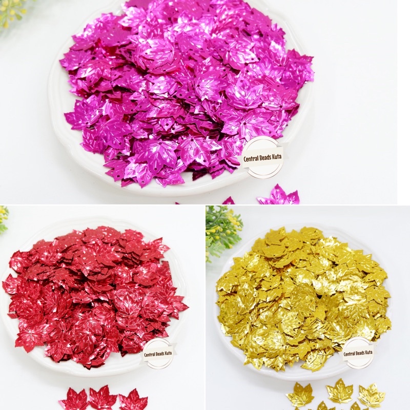 (50gram-sequin daun pepaya) ) PAYET DAUN PEPAYA / PAYET MOTIF / SEQUIN KERANG / SEQUIN / PAYET KEBAY
