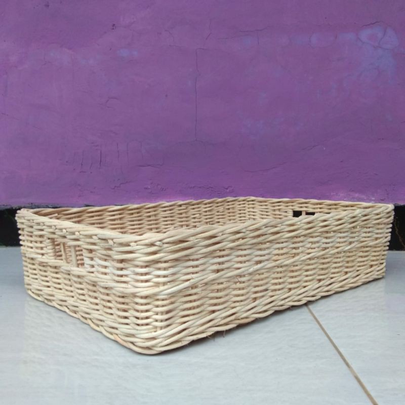 Keranjang rotan persegi kotak panjang nampan besar 38x25x8 cm