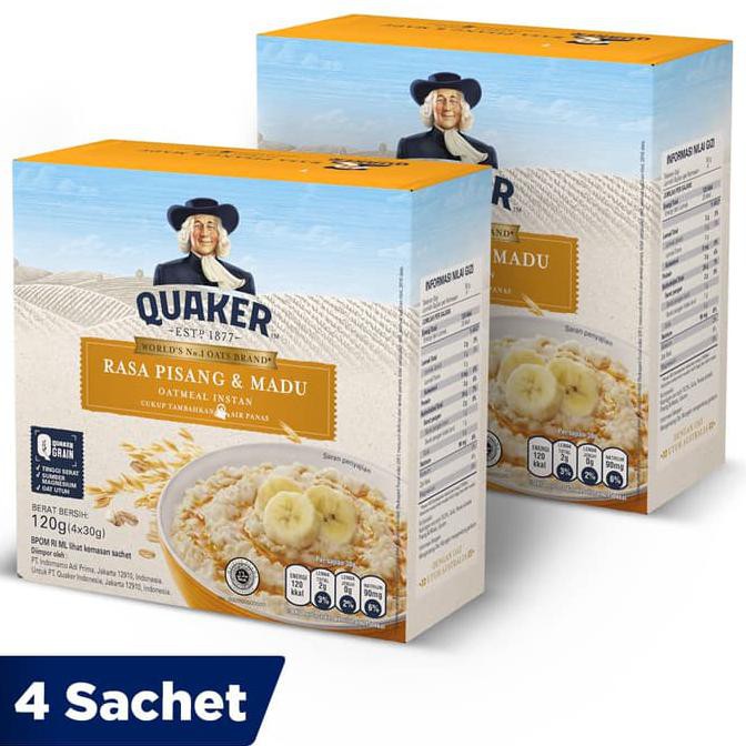 

DISKON! Quaker Oatmeal Pisang Madu Box 4 Sachets - Twin Pack
