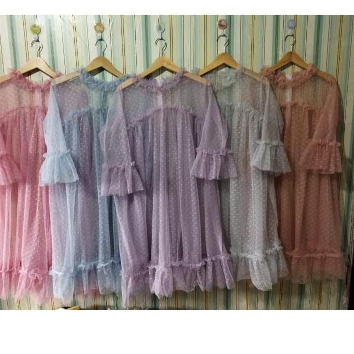 Banting harga-- ELMIRA - Outer Tile Tunik Brukat Polkadot//tile import