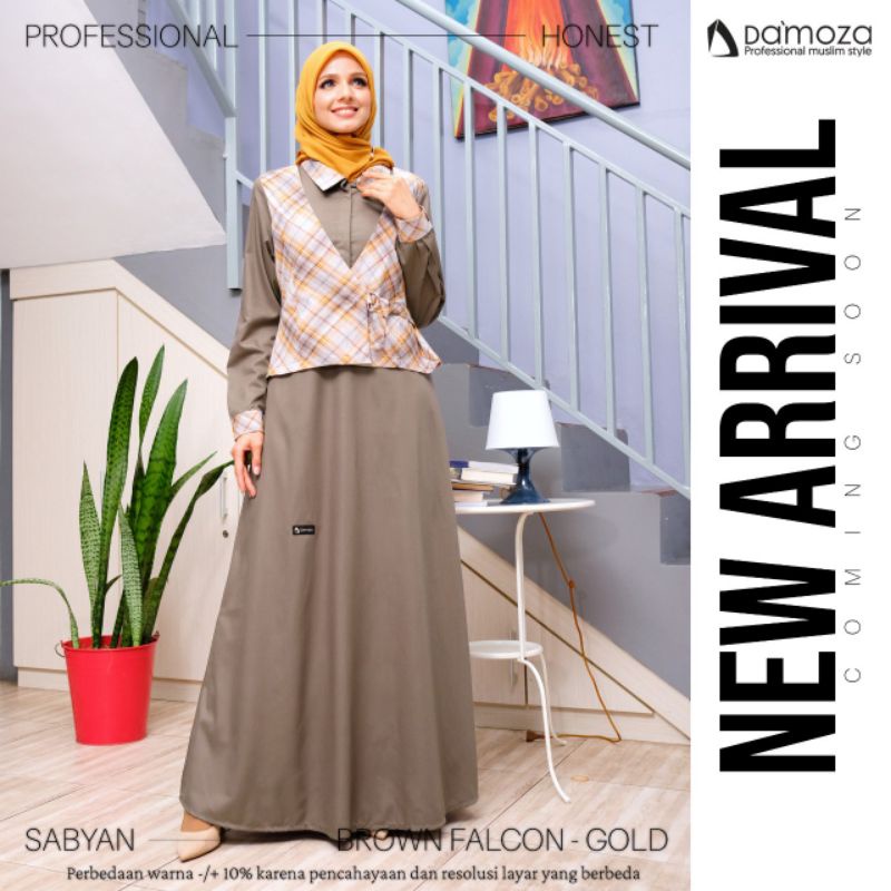[COD] Gamis Jumbo Terbaru DAMOZA SABYAN BROWN FALCON GOLD ORIGINAL || Cotton Look Linen || Best Sell