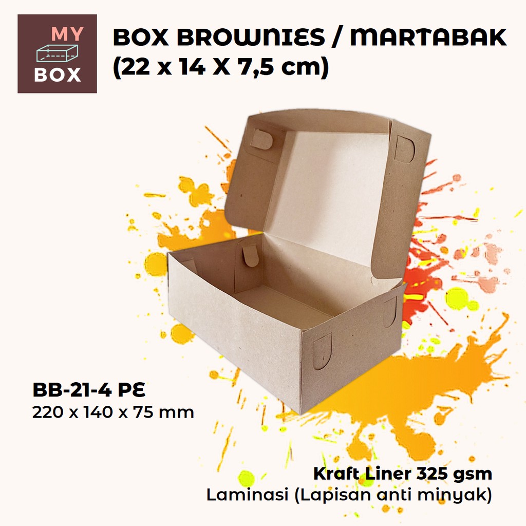 

BOX DUS KARDUS KOTAK BROWNIES ROTI BOLU BOLEN NUGGET MARTABAK 22x14x7,5 cm KRAFT 325 gsm LAMINASI