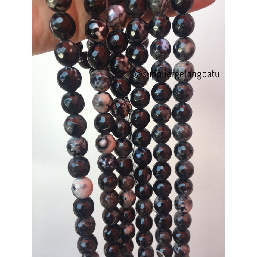 batu dalmantion agate FACETED BEADS 12mm cutting UKIR gelang kalung aksesoris fesyen unisex beading