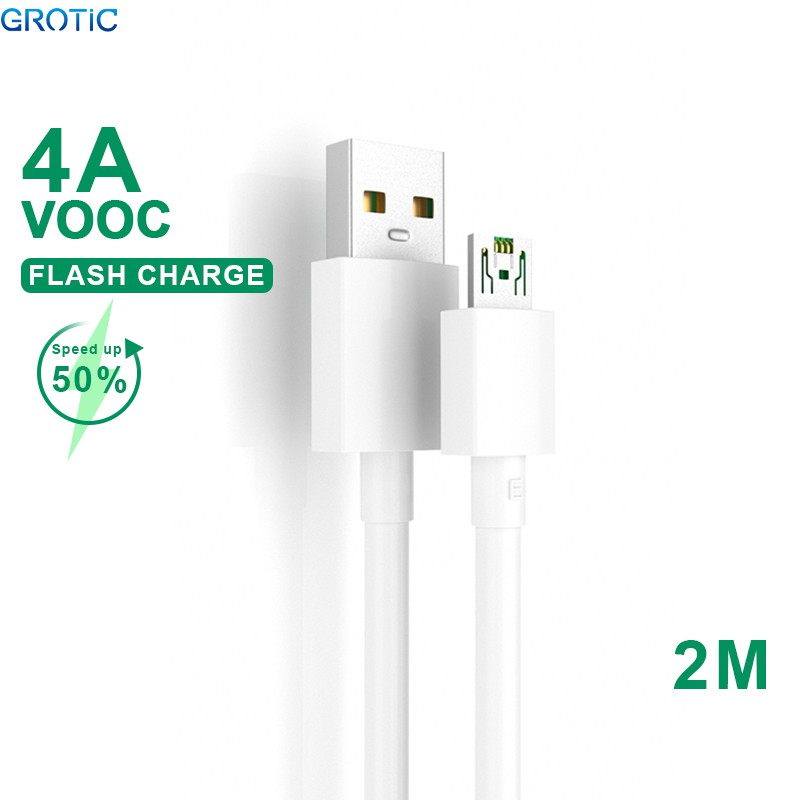 GROTIC Kabel Data Micro USB 200cm 4A VOOC Flash Charge untuk OPPO Android Phone
