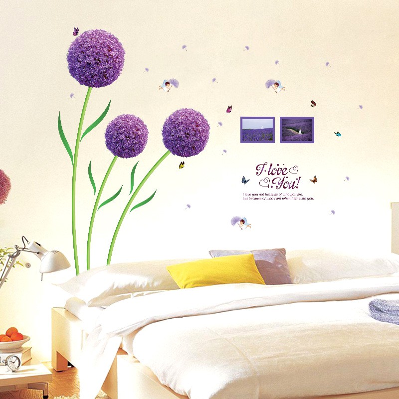 RELIZA WALL STICKER BUNGA DANDELION UNGU PURPLE FLOWER STIKER DINDING SK9124