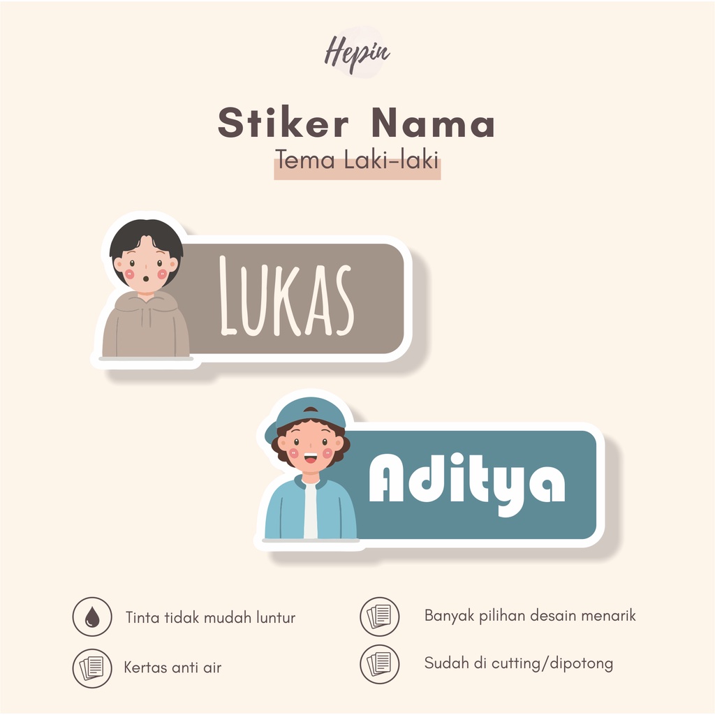 

(90 - 120 pcs) Murah Stiker nama Laki - Laki / Stiker Nama Anak Murah / Label Nama Custom/stiker cutting
