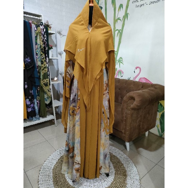 Gamis syar'i premium polos kombinasi motif