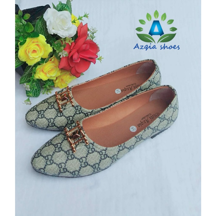 sepatu flat shoes terbaru motif gcci/sepatu balet termurah harga promo