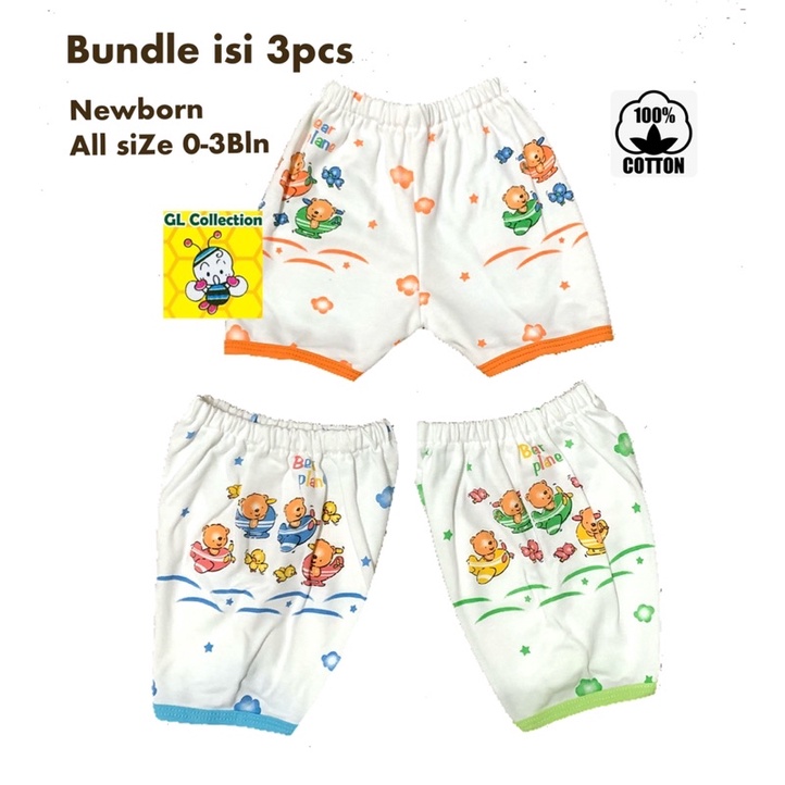 OBRAL! [Bundle isi 3pcs] Celana Pendek Anak Bayi Newborn All Size 0-3 Bulan 100%Katun