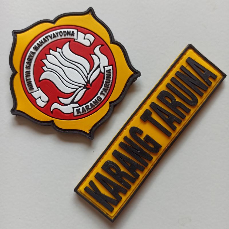 PATCH RUBBER LOGO DAN TULISAN KARANG TARUNA SATU SET TEMPELAN EMBLEM VELCRO KARET