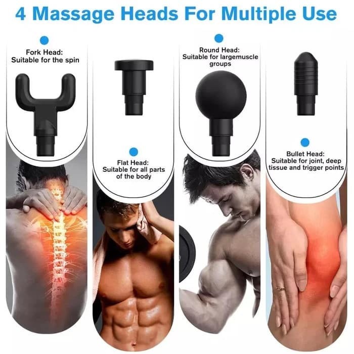 Portable Massager Gun Alat Pijat Getar Elektrik Relaksasi Otot 4in1