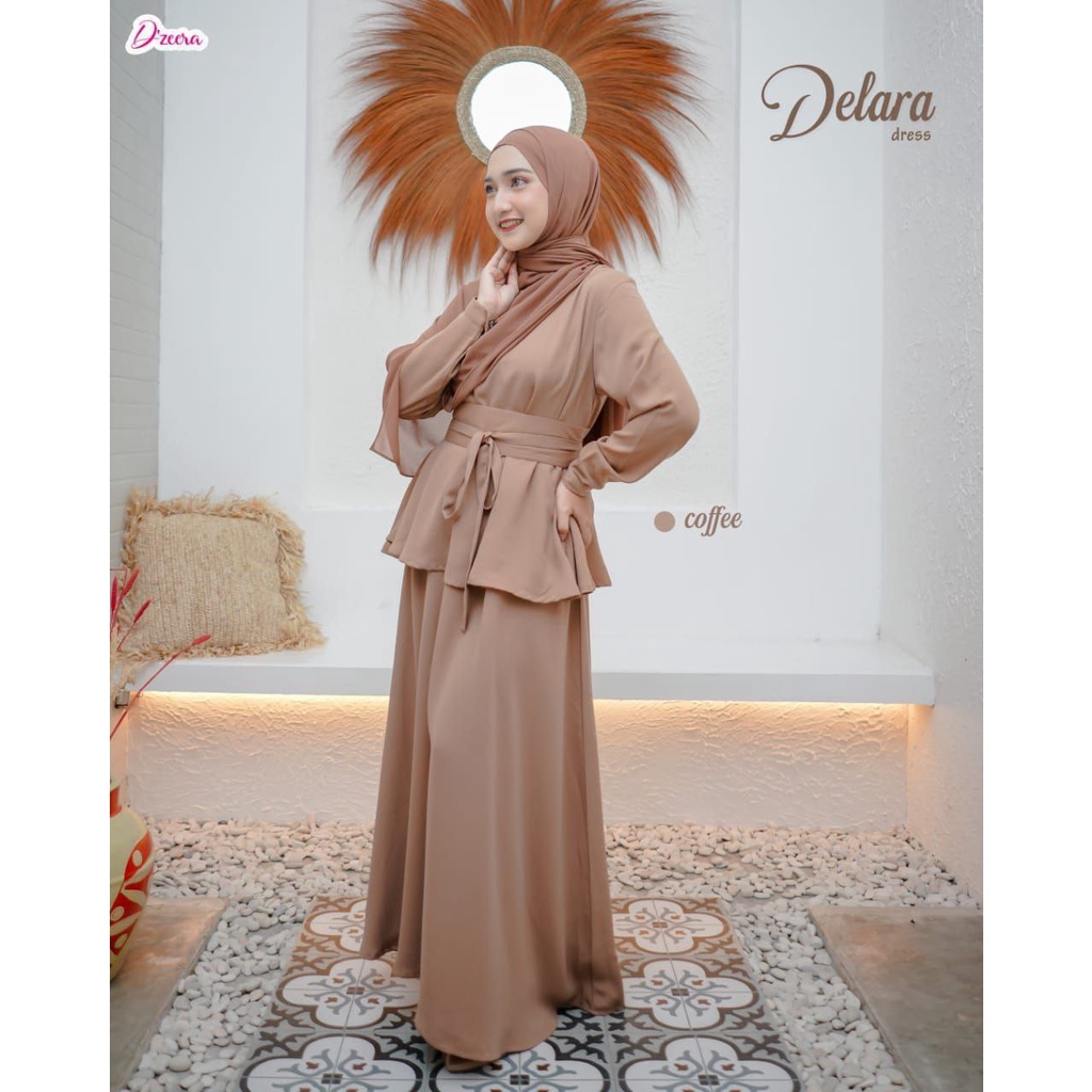 D'zeera Gamis Wanita Delara Dress Only Motif Polos Bisa Dua Style Terbaru Elegant