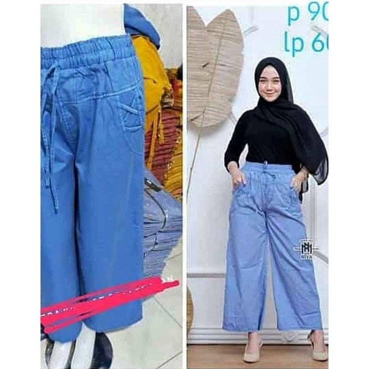 promo puncak [B8] Celana kulot jeans wanita rawis polos Boyfriend kulot rawis jeans highwaist COD ready stok-3
