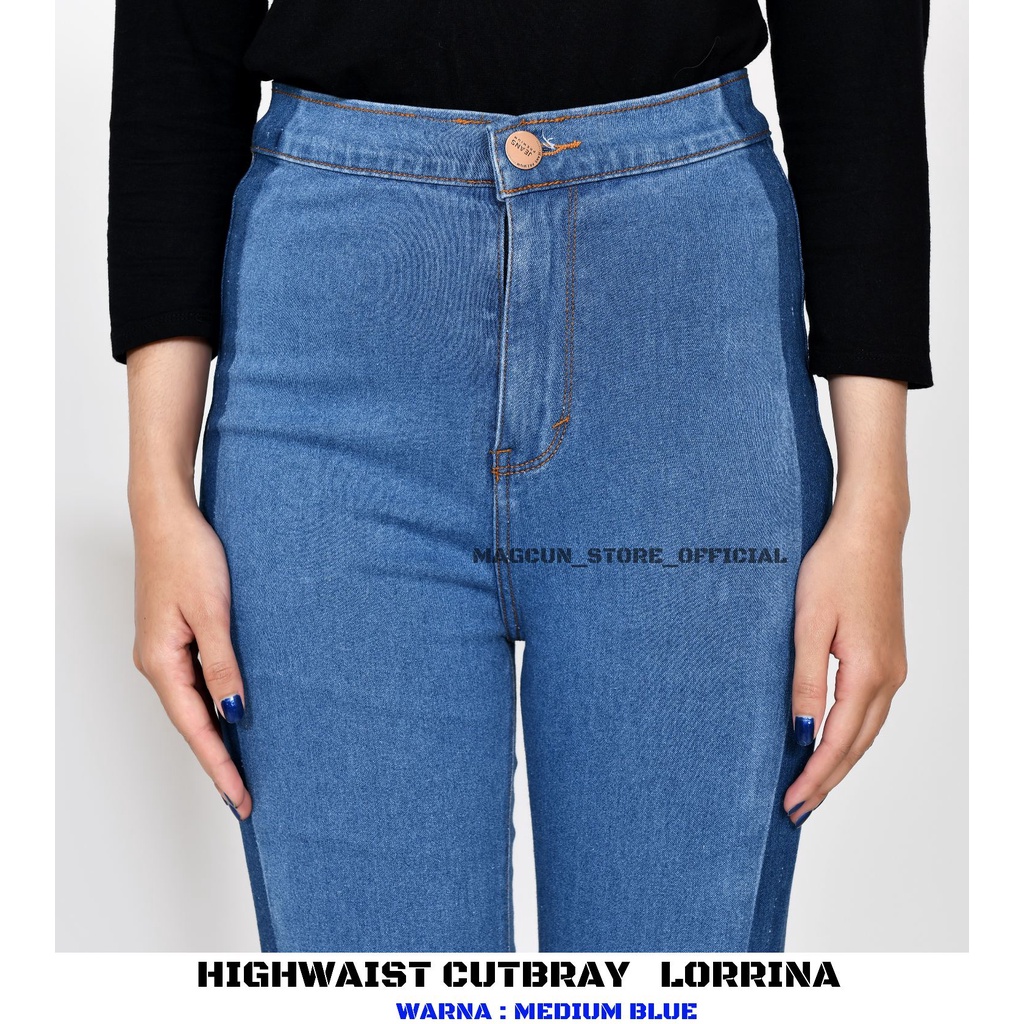 MAGCUN STORE - CELANA PANJANG DENIM/JEANS - HIGHWAIST CUTBRAY RAWIS  LORRINA SIZE 27-30