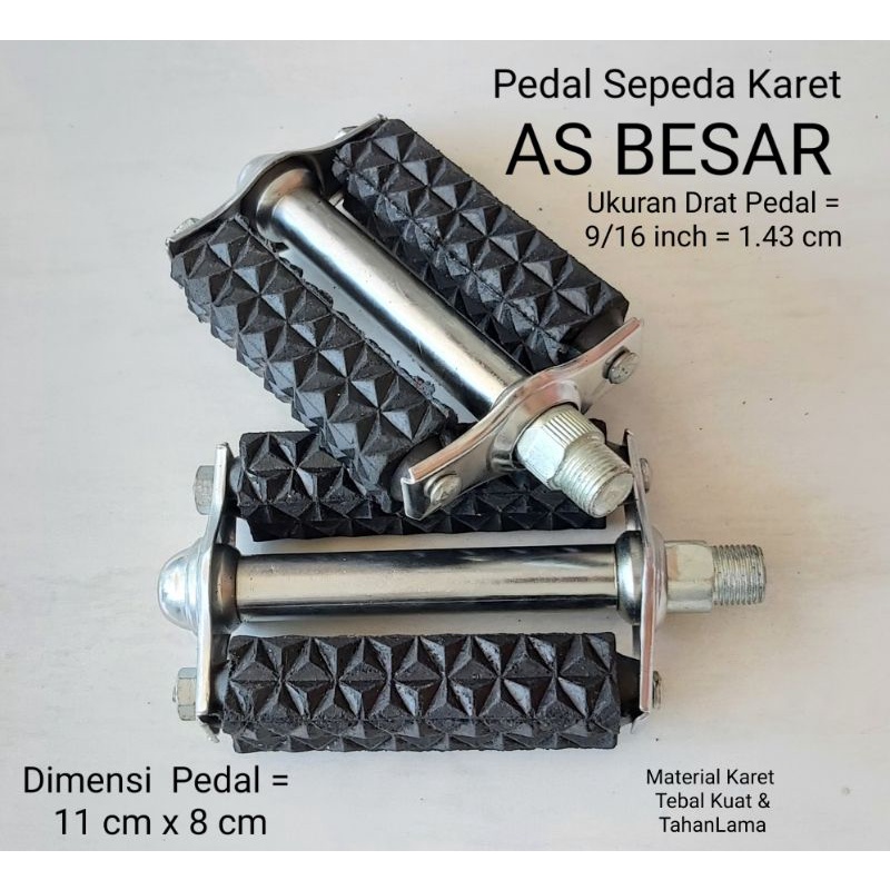 Pedal Sepeda Besi Karet Hitam Sepeda Onthel Kebo Jadul phoenix Jengki AS BESAR (1 pasang)
