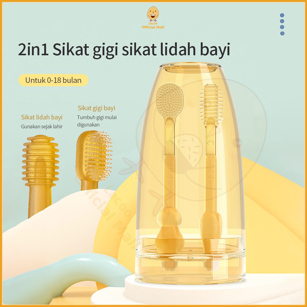 Lacoo Sikat gigi sikat lidah bayi 2in1 Oral cleaner baby 0-18 bulan