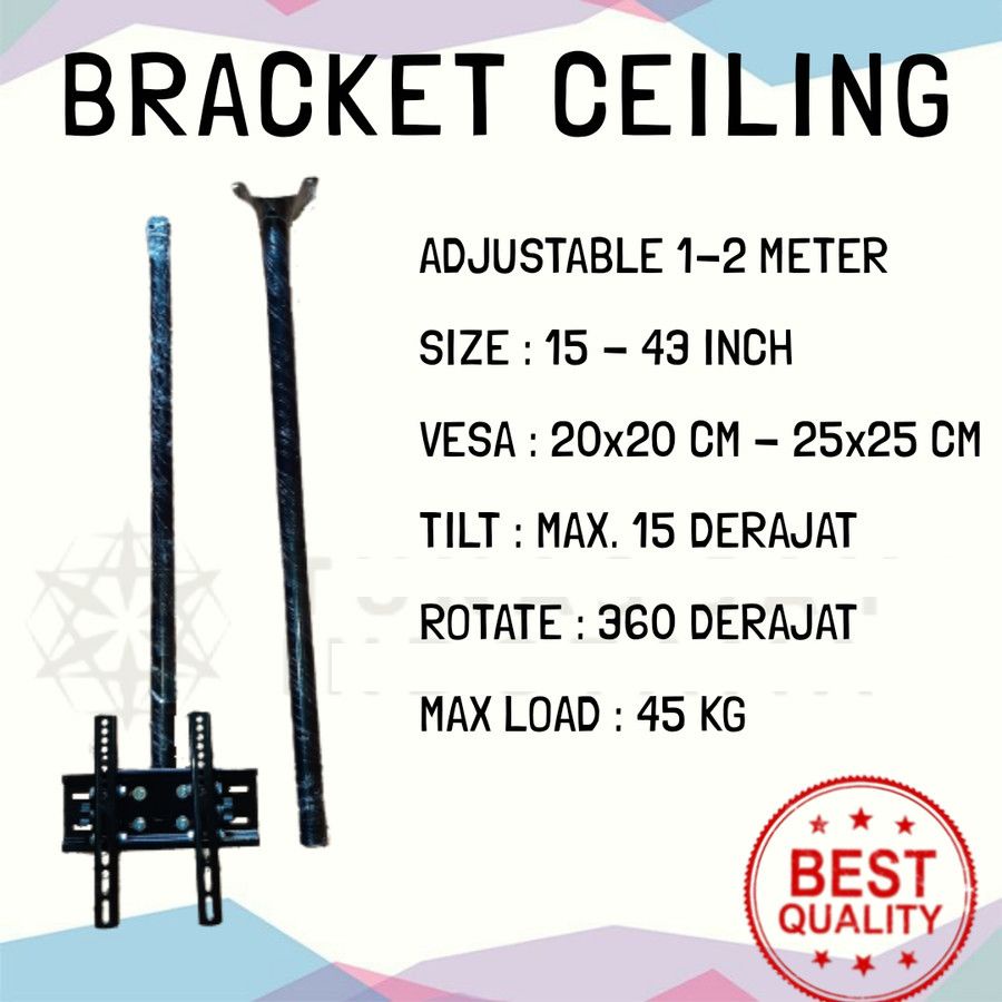 Bracket Ceiling 2 meter LCD LED TV Gantung 24-42 inch vesa 200