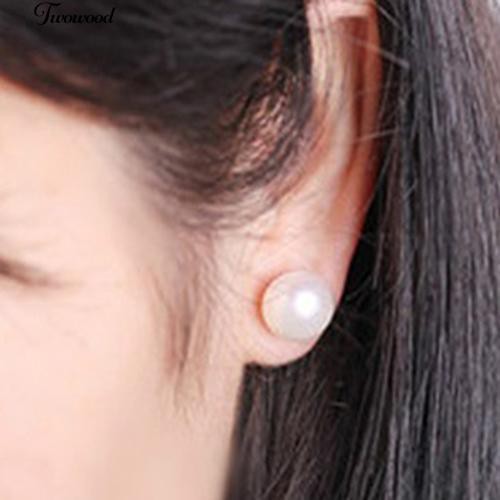 Faux Pearl Ear Stud Earrings Perak Disepuh Percing Perhiasan Hadiah