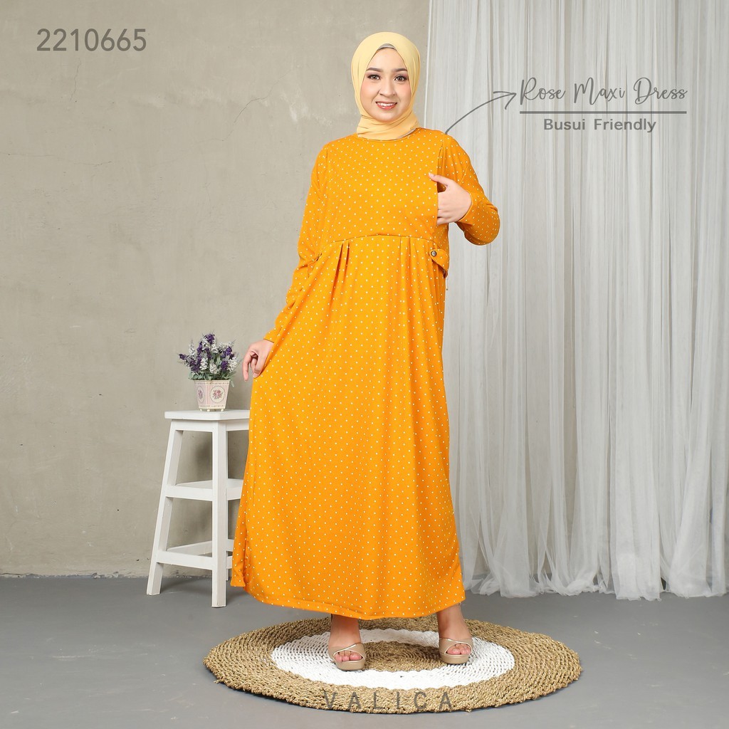 Gamis rose maxi motif polkadot busui bahan waffle merk valica