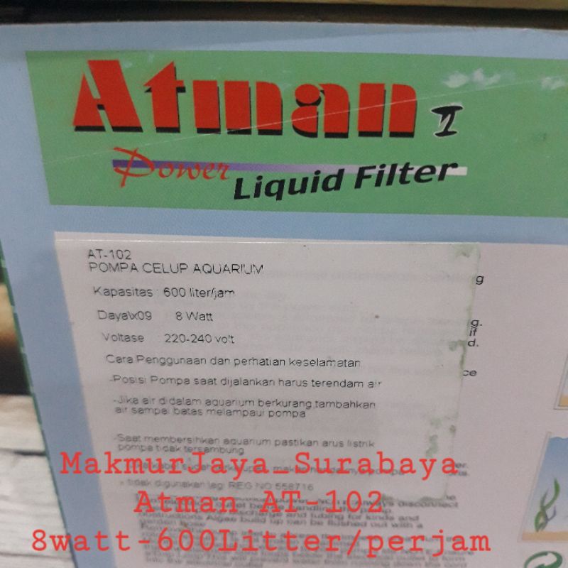 Pompa Air  ATMAN 102 / AT102  untuk Aquarium atau kolam