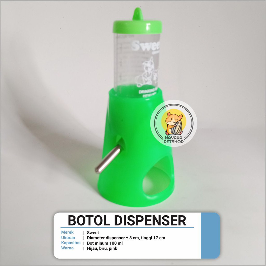 Sweet Dispenser Dot Botol 100 ml Tempat Minum Tidur Hewan Hamster Tupai Bajing Gerbil Tikus