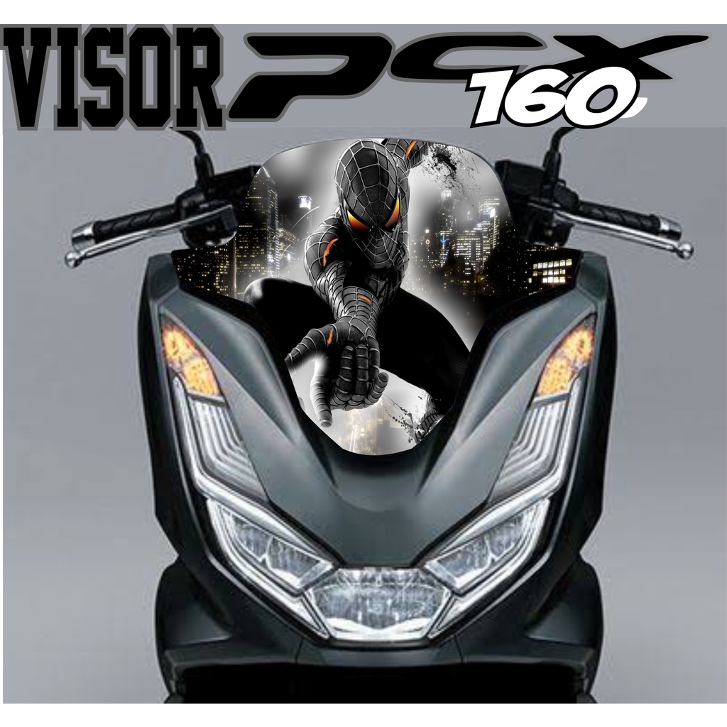 Stiker PCX 160 SPIDERMAN PUTIH HITAM Windshield Visor Tameng Honda PCX 160 Motif SPIDER KEREN