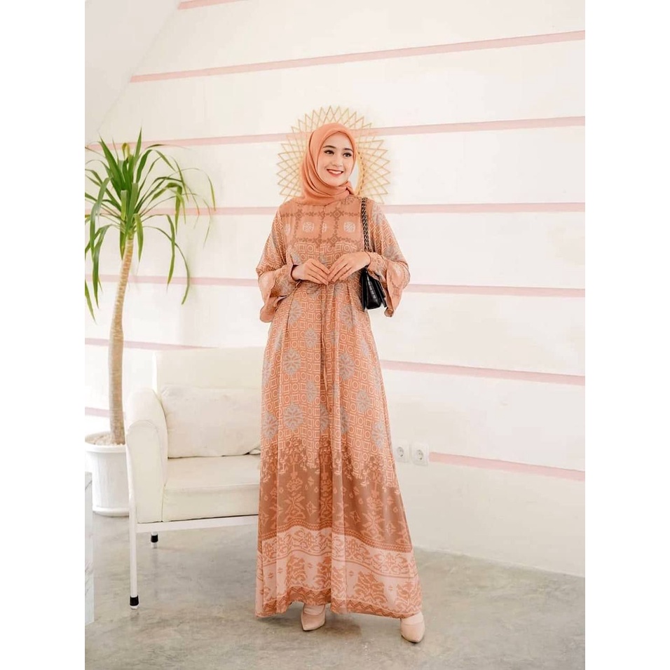 Camelia Dress - Gamis Terbaru Maxmara Lux Ori Premium Dress Wanita Lengan Panjang Maxi Dress Kekinian LD 112 cm