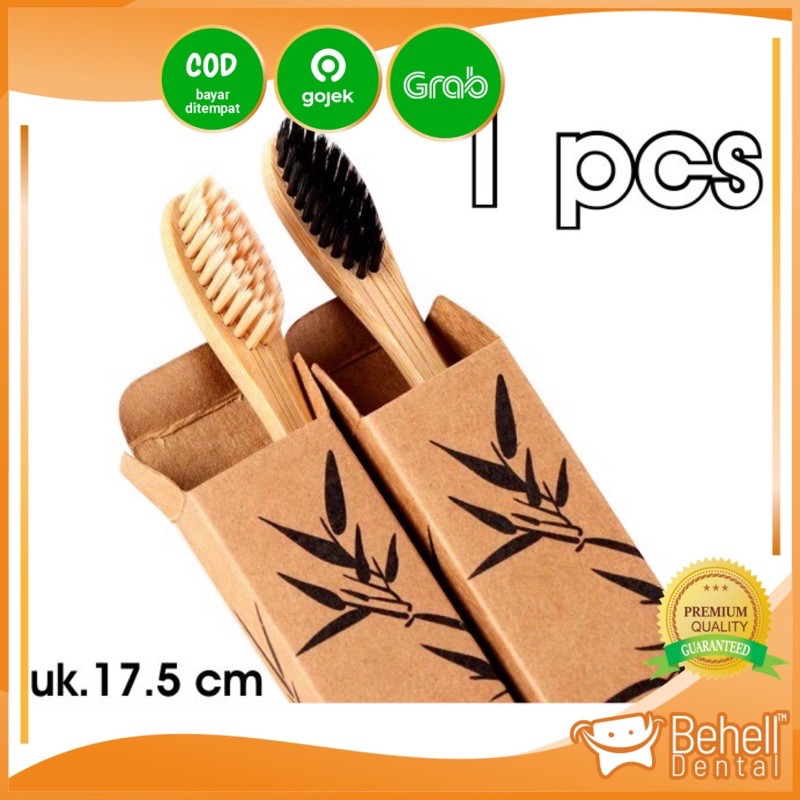 ORI PREMIUM BAMBOO BAMBO TOOTHBRUSH SIKAT GIGI BAMBU ASLI TOOTH BRUSH // ARANG CHARCOAL BEHELLDENTAL