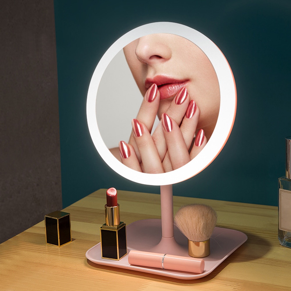 Cermin Makeup dengan LED Ring Light Make up Mirror With Light Ladies Storage Makeup Lamp Desktop USB Vanity Mirror Round Shape Cosmetic Mirrors for Bedroom ORZ Bathroom Shaving Mirror Wall Cosmetic Extendable 7inch 1X3X Magnifying Double Side Rotatable