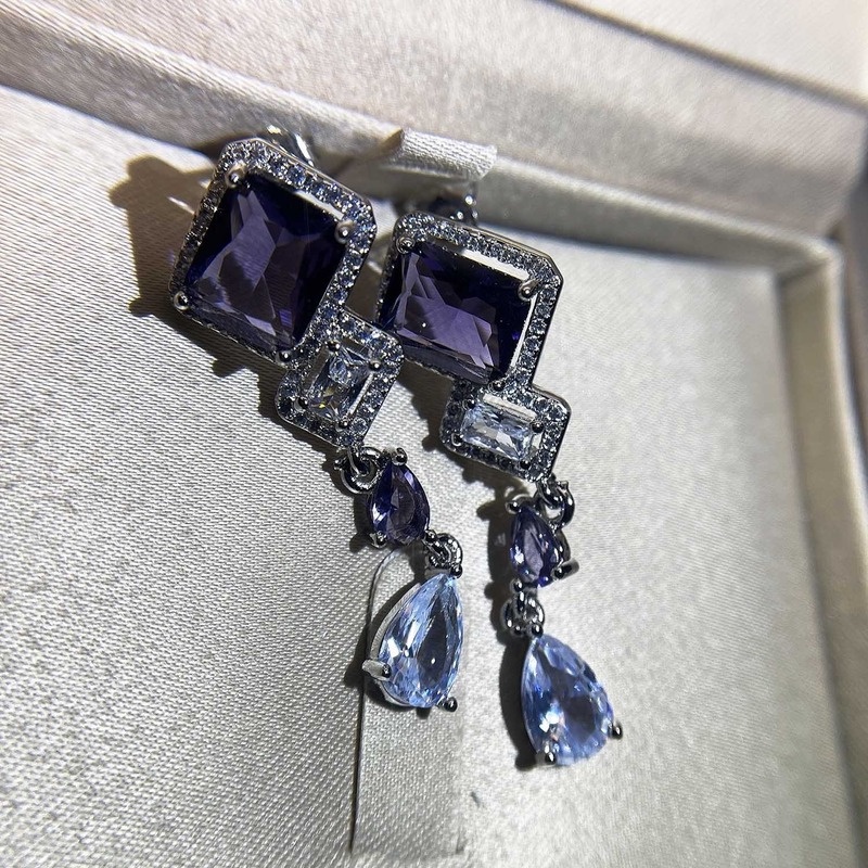 Retro Crystal Eardrops Inlaid Yellow Gem Square Moissanite Sterling Silver Needle