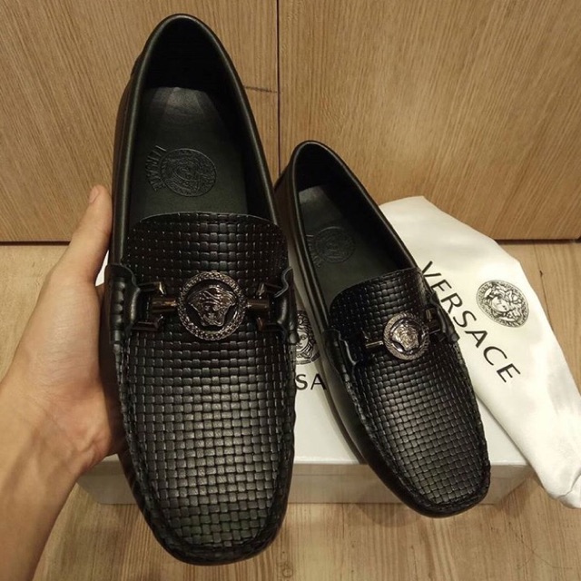 SEPATU LOAFERS PRIA FASHION MURAH KULIT ASLI - VERSACE - BLACK