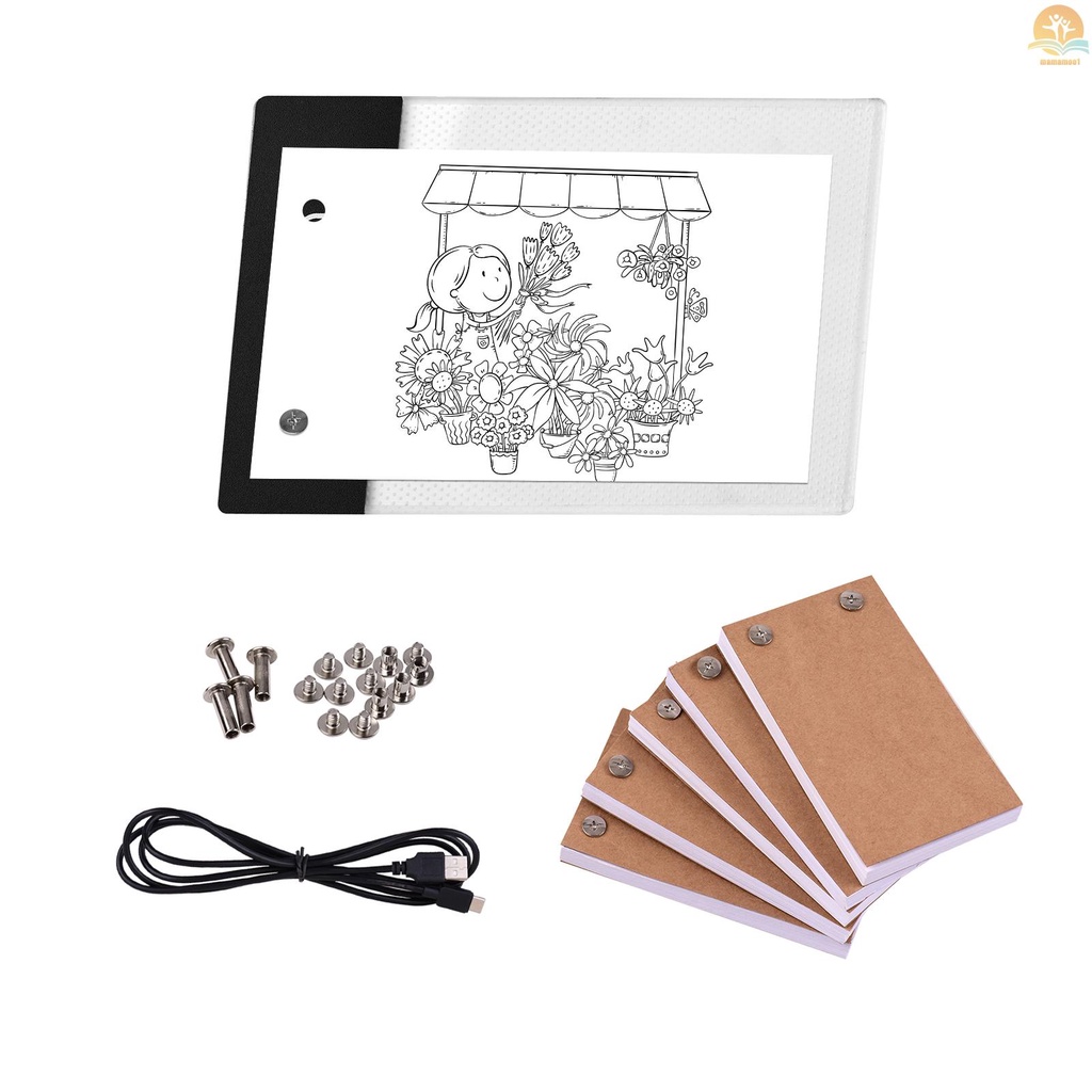Flip Book Kit with Mini LED Light Pad Hole Design 3 Level Brightness Control Light Box 300 Sheets Animation Paper Flipbook Binding Screws for Children Students Adults Drawing Tracing Sketching Cartoon Creation
