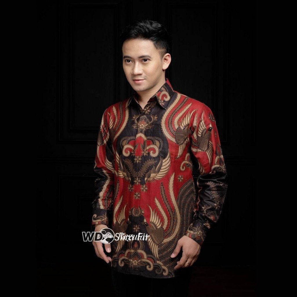 Kemeja Batik Pria Modern Lengan Panjang Casual Modis Slim Fit Trendy Masa Kini OL 162-KMJ-IRONMAN MERAH