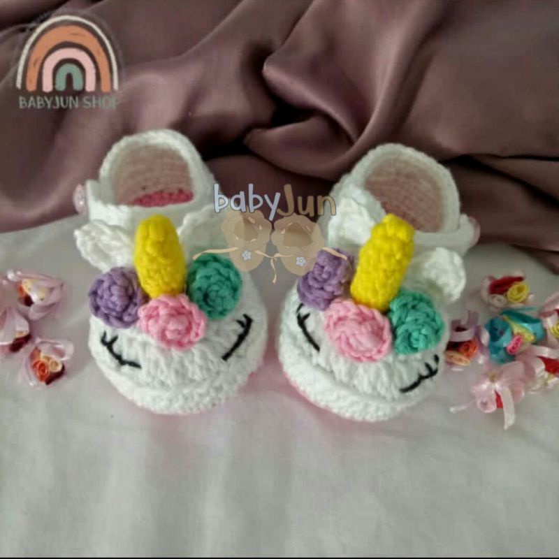 sepatu rajut bayi unicorn baby crochet shoes unicorn