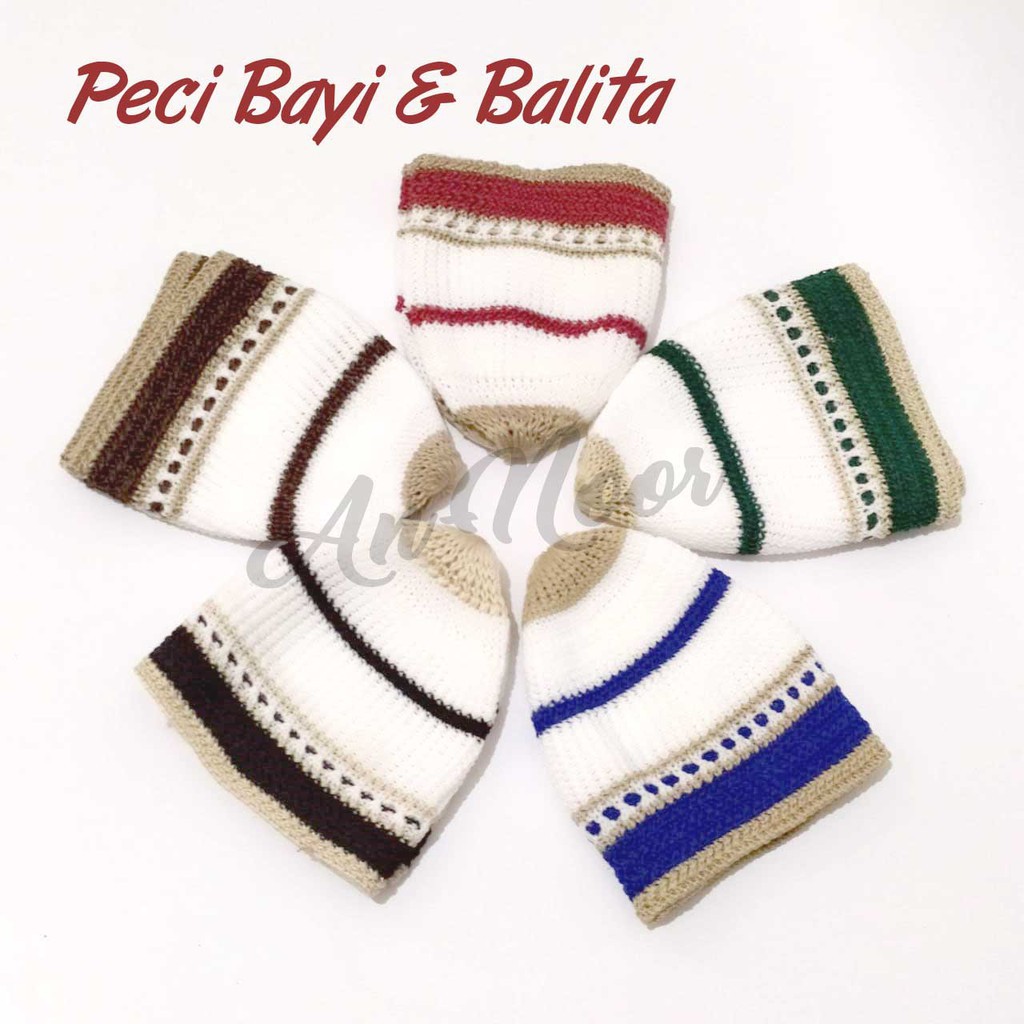 PECI RAJUT MOTIF GARIS KOPIAH LOBE KNITTING CAPS ANAK ANAK